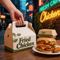 Emballage alimentaire biodégradable écologique, logo personnalisé, boîte à emporter pour poulet frit, nuggets, ailes, frites, avec poignée