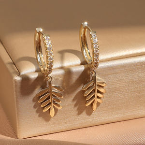 RAKOL EP5231 Fashion Cubic Zirconia Adjustable Hoop Earrings with Mimosa Pattern Pendant Earrings - Product Image 2