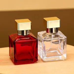 Ücretsiz örnekleri lüks bayanlar kırmızı 70ml kişiselleştirilmiş kare kristal cilt bakımı cam parfüm şişesi ile kap