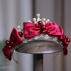 Diadema de Novia Elegante con Lazo de Satén, Perlas y Diamantes de Imitación, <span class=keywords><strong>Accesorios</strong></span> para el Cabello de Novia, Dama de Honor, Baile de Graduación - Product Image 3