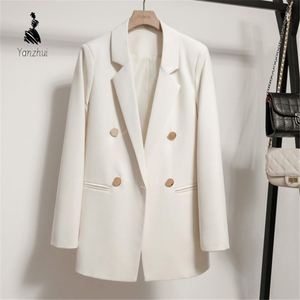 YZ İlkbahar Sonbahar Kadın Uzun Kollu Düz Renk Düğmeli <span class=keywords><strong>Blazer</strong></span> Ceket Slim Fit Resmi Ofis Kadınları Çok Satan Ceket - Product Image 3
