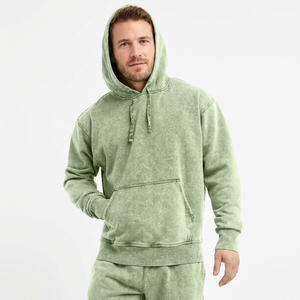 Sweat-shirt à capuche pour homme, vert uni, 100% coton molletonné, coupe ample, vêtement décontracté d'hiver, avec poche, respirant, finition lavée - Product Image 1