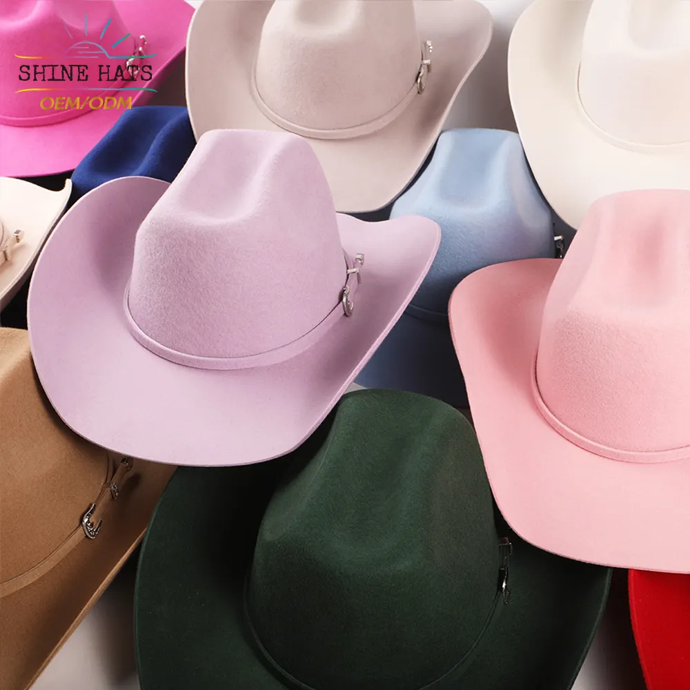 Chapéu de lã Fedora de cowboy quente de aba larga desgastado com logotipo personalizado para mulheres, chapéu de luxo com design próprio de 2024