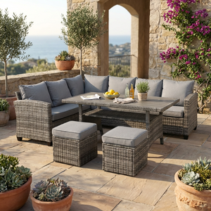 Bequemes Outdoor-Lounge-<span class=keywords><strong>Sofa</strong></span>-<span class=keywords><strong>Set</strong></span> Stilvolle Terrassen-Essgruppe aus Korbgeflecht im Angebot Luxuriöse Rattan-Gartenmöbel für Villen aus Stahl - Product Image 3