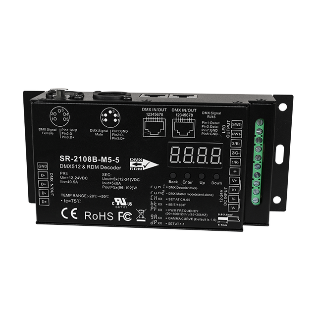 5CH XLR3/5 RDM DMX512 Decoder 8A 12-24VDC 960W Max Load