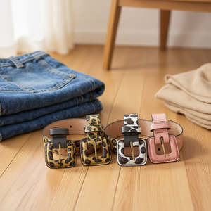 Ceinture en cuir PU à boucle imprimée vache et léopard 2,5 cm, couleur assortie pour femmes et hommes - Product Image 2