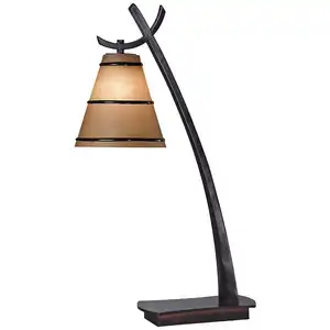 Hospitality Lamps with Bronze Finish / Desk Lamp with Amber Glass Shade and Metal Body /table lamp