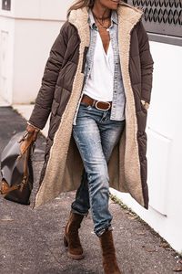 2023 nouvelles femmes en vrac couleur unie en peluche longues Parkas décontracté à manches longues à capuche poche fermeture éclair manteau femmes hiver Parkas manteau - Product Image 6