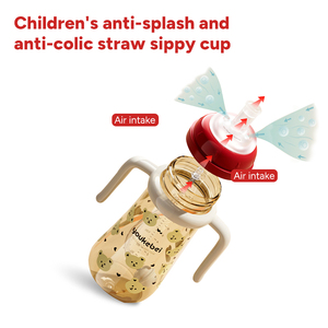 <span class=keywords><strong>Biberon</strong></span> d'alimentation pour bébé en PP sans BPA, avec paille à large ouverture anti-colique et motif imprimé personnalisé OEM - Product Image 1