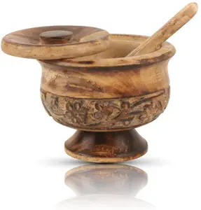 Decorativo di Legno Rustico Zucchero Ciotola Con Coperchio Bocca Larga Candy Trattare Barattolo di Spezie Vaso Titolare Condimento Dadi