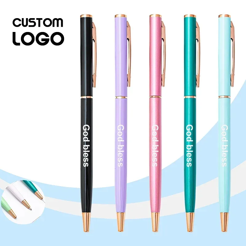 Macaron métal stylo à bille simple créatif stylos colorés publicité cadeau stylo Logo personnalisé école papeterie fournitures de bureau