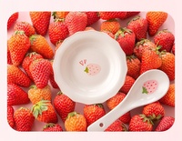 Ensemble de bols et d'assiettes en céramique rose mignon à motif de fraises, ensemble complet pour restaurant, magnifique boîte cadeau, vaisselle en céramique