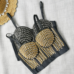 Guangzhou Auyan <strong>Sparkly</strong> Drill Shaped <strong>Top</strong> Heavy Metal Embellished Sexy Low-cut Small Halter Fish Bone - Product Image 1