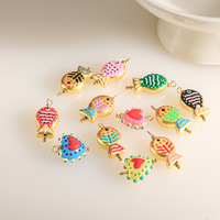 Pendentif en verre filé à la main en forme de cœur, motif pois rayés, petit poisson mignon, plaqué or 18 carats, accessoire de bijouterie DIY