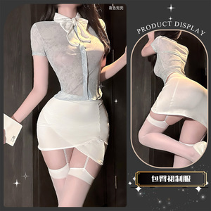 Tenue de secrétaire <span class=keywords><strong>sexy</strong></span> et transparente - Ensemble de lingerie avec mini-jupe moulante tentante - Product Image 4