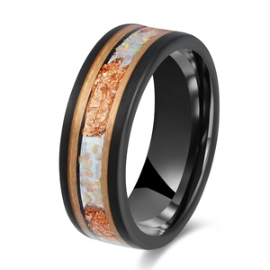 Nhẫn nam POYA Vintage mạ vàng hồng đen, khảm opal trắng và lá vàng, sao băng nghiền nhỏ, làm quà cưới - Product Image 6