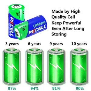 Pkcell bateria de lítio não recarregável, bateria de lítio cr123 3.0v 1400mah 5 anos cr123a 3v
