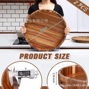 Wooden Round <b>Small</b> <b>Tray</b> Breakfast Snack Tea <b>Tray</b> Solid Wood With Handle For Home Use - Product Image 4