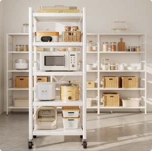 Heavy Duty 5-Tier Mobile Kitchen Storage <strong>Rack</strong> Carbon Steel Microwave Stand <strong>Baker</strong> <strong>Rack</strong> with Pull-out Trays Utility Cart for Cafe - Product Image 5