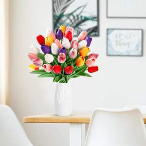 Vente en gros de bouquets de tulipes en PVC souple de haute qualité, toucher réel, 40 cm, fleurs artificielles blanches, fleurs de table artificielles - Product Image 3