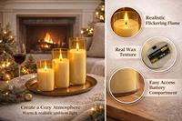 Ensemble de 3 bougies LED sans flamme, bougies vacillantes en cire véritable ambrée avec télécommande pour la décoration de la maison, mariage, Noël