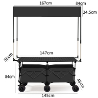 Chariot de courses pliable robuste à quatre roues, chariot de pique-nique réglable avec table et pare-soleil pour camping et événements