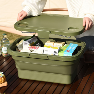 <b>Foldable</b> Storage Basket Rectangular Collapsible Portable Outdoor <b>Picnic</b> Camping <b>Table</b> Use Light Brown Military Green - Product Image 2