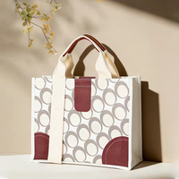 Sac fourre-tout en toile à motif diamant vintage, grande capacité, sac à main pour le shopping avec poignée en similicuir, pour la promotion des magasins de beauté