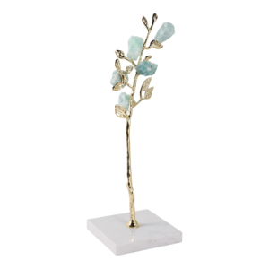 Sculpture d'arbre décorative pour la maison, base dorée avec pierres aquamarine, pour la décoration du salon, du bureau ou de la salle de bain - Product Image 2
