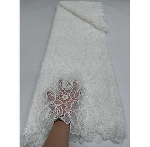 Tissu en <span class=keywords><strong>dentelle</strong></span> guipure africaine <span class=keywords><strong>blanche</strong></span> de haute qualité, <span class=keywords><strong>dentelle</strong></span> de soie soluble dans l'eau, tissu brodé pour <span class=keywords><strong>robe</strong></span> de mariée - Product Image 5