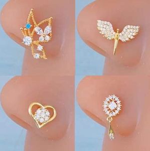 <span class=keywords><strong>Gaby</strong></span>'s New Arriving Gold Plated Body Piercing Jewelry Long Dangle Flower Butterfly Design Nariz Anillos para venta al por mayor para regalo - Product Image 4