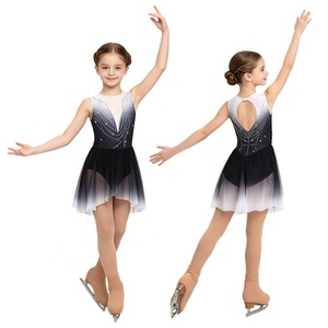 Robe de patinage artistique pour filles, justaucorps ombré à strass, jupe en maille, dos découpé, coupe ajustée, tenue de compétition et de performance, personnalisable - Product Image 2