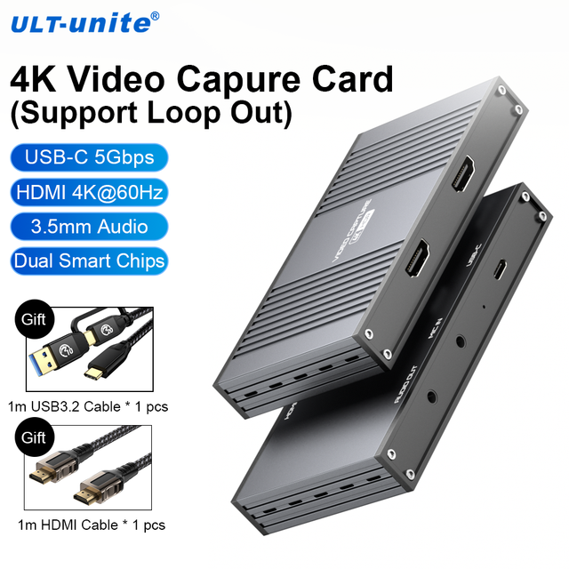 ULT-Unite HDMI Video Capture Card Dual 4K 60Hz Support Loop Out 240Hz for HDR Live Streaming Capture Game Video Recording