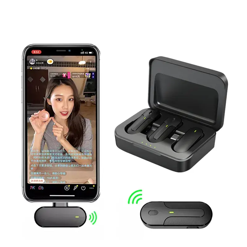 2023 Novo Portátil Mini 1 Arrastar 2 Microfone Lavalier 2.4GHz Gravação Sem Fio Microfone Vlog para Tipo-C Android & iPhone