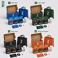 Kit d'emballage de café de luxe personnalisé avec boîte cadeau, sac à soufflet latéral personnalisable, gobelet en papier, ensemble de filtres à café, kit de sacs à café