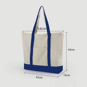 Bolsas de Compras de Lona de Algodón Extra Grandes Personalizadas con Logotipo Impreso en Serigrafía, con Bolsillo y Asa de Hombro con Cremallera - Product Image 3