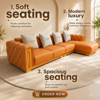 Ensemble de canapés d'angle en cuir véritable orange de style européen moderne - Canapé de salon de style européen moderne pour hôtel