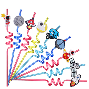 Custom Logo PVC Cartoon Space Decorated Drink Straw Accessories Wholesale Rubber Party Supplies with Promotional Value