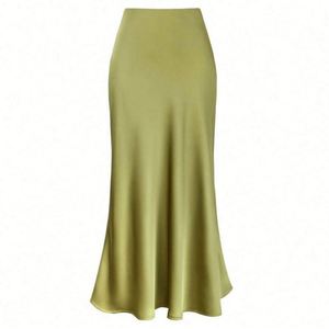 Falda de punto satinado transpirable de ácido acético K2113, diseño casual de cintura alta, efecto adelgazante, corte en A, cola de pez, ajuste en la cadera, largo hasta el suelo - Product Image 5
