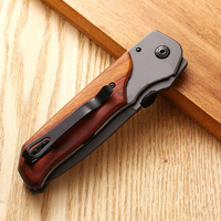 Couteau de survie compact et polyvalent pour l'extérieur, couteau de poche DIY OEM, manche en bois de rose, ouvre-boîte, couteau utilitaire de chasse pour l'autodéfense