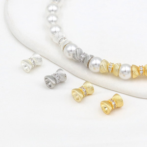 Perle longue en cuivre plaqué or 14K avec entretoises en zircon, matériel et accessoires de perlage faits à la main DIY C45 - Product Image 2