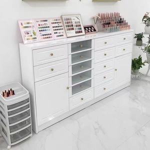 White Scandinavian MDF Modern Nail Salon Storage <b>Cabinet</b> with Glass Doors and <b>Drawers</b> for Polish <b>Tools</b> Multiple Storage Space - Product Image 3