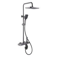 Robinet de douche thermostatique moderne gris anthracite à double poignée, commande à touches piano, affichage numérique intelligent, éclairage LED, jet de pluie doux en laiton