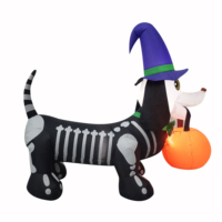 Decoración inflable de Halloween de 1.5 m para exteriores: Perro recogiendo calabaza con LED incorporado para jardín