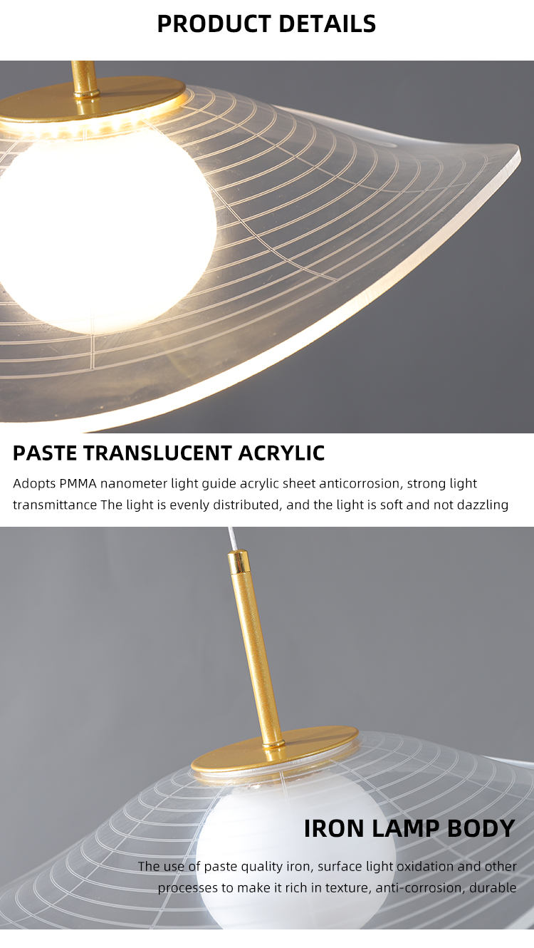 Newest Hotel Livingroom Home Indoor Decorative Gold Acrylic Art Led Pendant Light