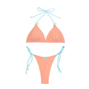 STOCK 3Colors Women Triangle Bikini Set Bow Ties Details <strong>Thong</strong> Swimwear Two Pieces Padded <strong>Swimming</strong> <strong>Costume</strong> - Product Image 4