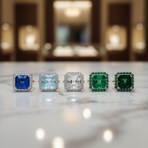 Bague carrée E670 avec saphir naturel, sertie pavé, bijou classique unisexe, pierre de naissance de septembre, cadeau quotidien - Product Image 2