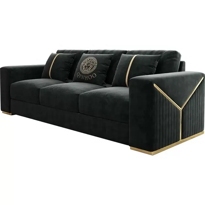 Italiano de lujo marca la última habitación sofá seccional diseño moderno de metal de tela de terciopelo tableta amortiguador Tech accesorio beige Rojo Negro compruebe Tartan tableta amortiguador de asiento del sofá conjunto