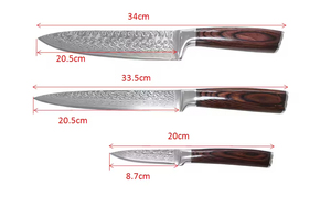 Dao thiết lập 3 miếng nhà bếp màu đen đầu bếp in màu kích cỡ khác nhau Thiết lập 3 Deluxe Damascus đầu bếp dao với Hộp quà tặng - Product Image 6