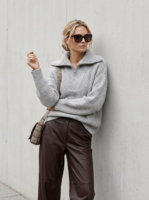 Pull décontracté personnalisé pour femme, col à revers, couleur unie, tricoté, épais et chaud pour l'hiver